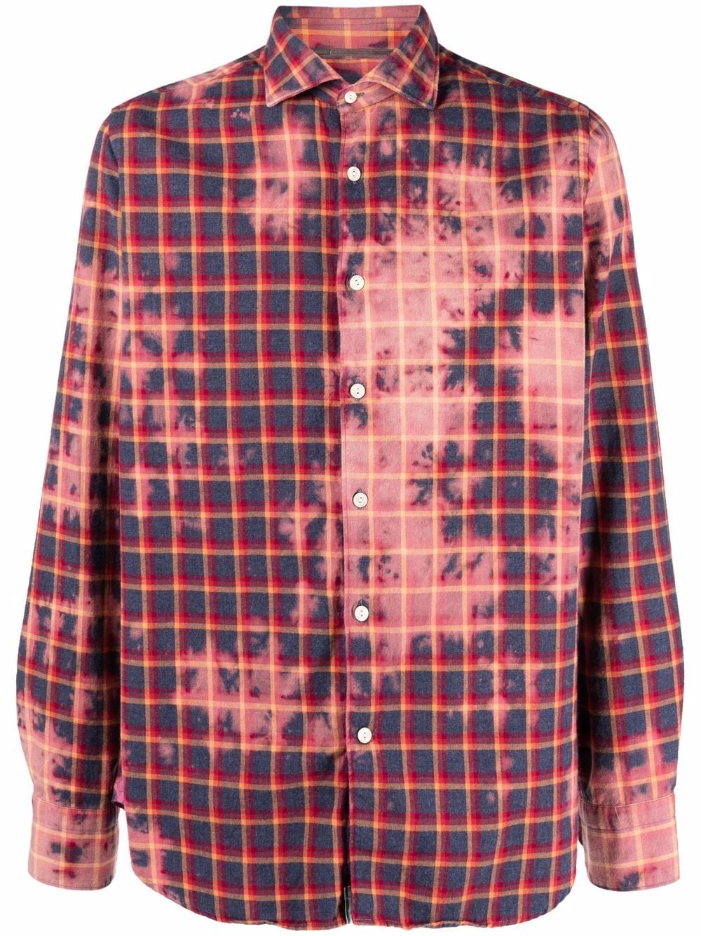 TINTORIA MATTEI Camicia in cotone madras rosso tie-dye con stampa check