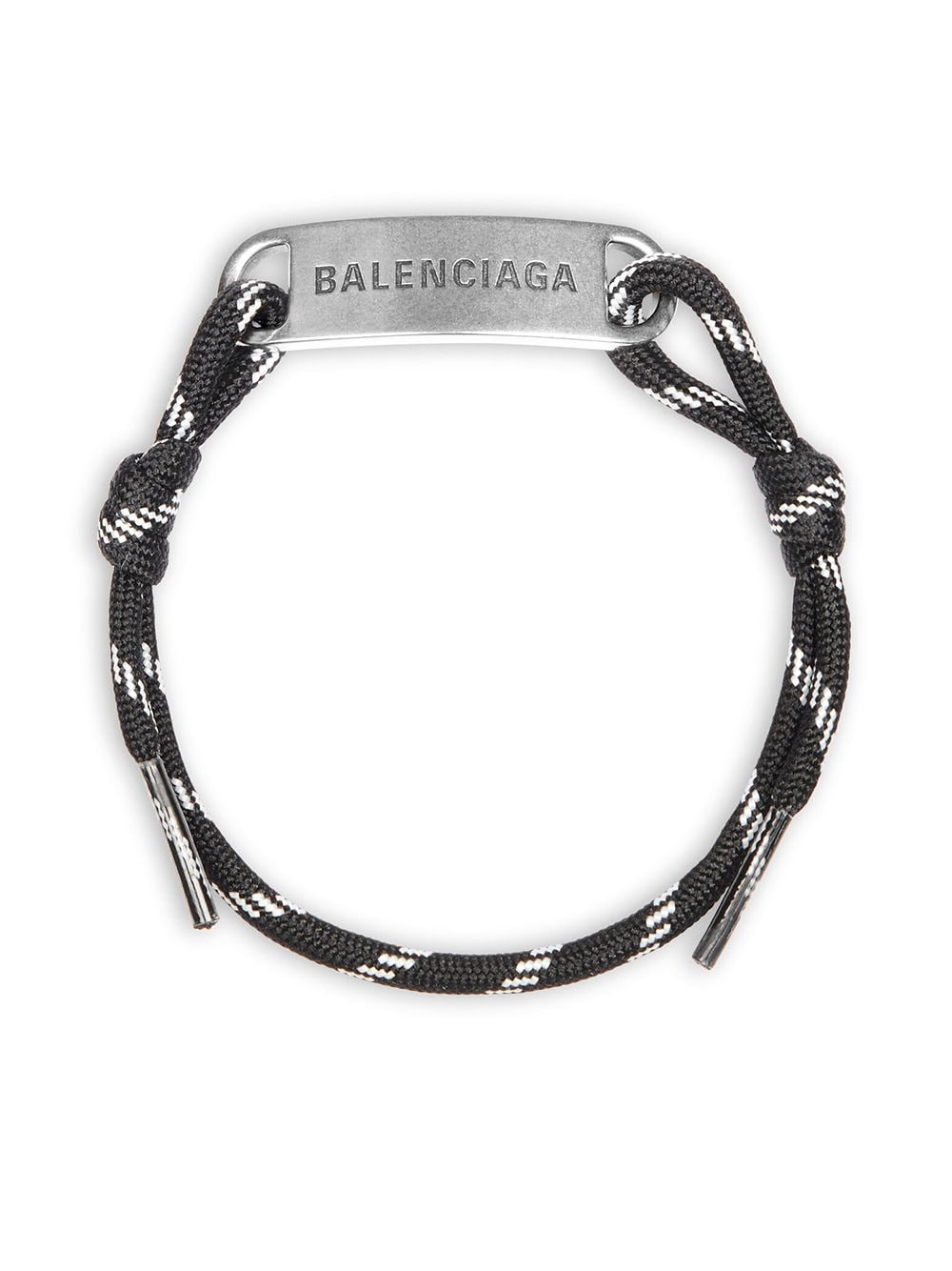 BALENCIAGA Bracciale con cordino in cotone nero e argento con logo Balenciaga
