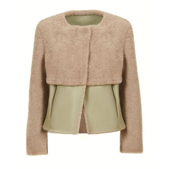 Reversible Pistachio And Powder Pink Jacket In Curled Shearling